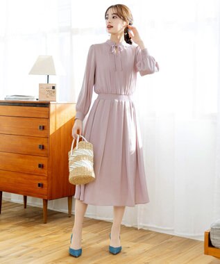 Tiaclasse L 【洗える】細リボンギャザーワンピース ピンク