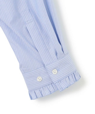 UNFILO フリルネックシャツ ブルーストライプ