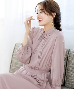 Tiaclasse L 【洗える】細リボンギャザーワンピース ピンク