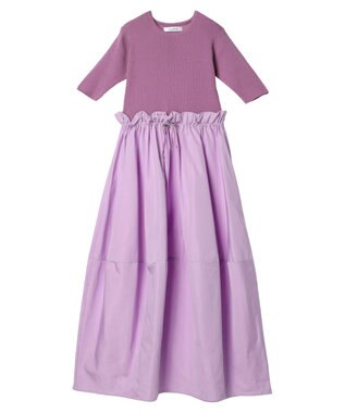 Green Parks ランタン型ニットドッキングタフタワンピース Lavender