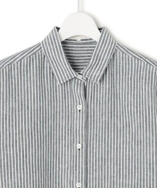 23区 LIBECO ベーシック シャツ ダークグリーンストライプ
