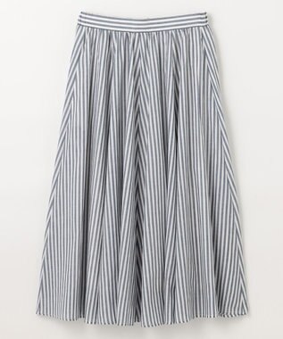 ANY 【ウエストゴム/ポケット付】シャンブレーライク フレアスカート ストライプ