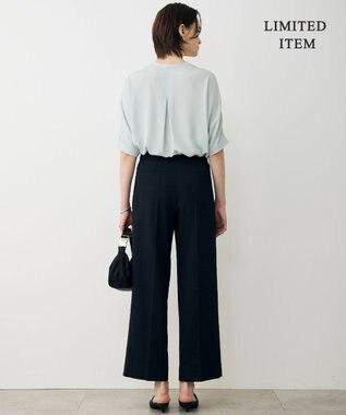 ICB L 【先行予約・WEB限定】BackSatinAmunzen 5分袖キーネックブラウス アッシュブルー