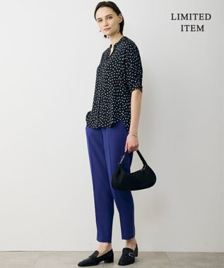 ICB L 【先行予約・WEB限定】BackSatinAmunzen 5分袖キーネックブラウス ブラック×モチーフドット柄