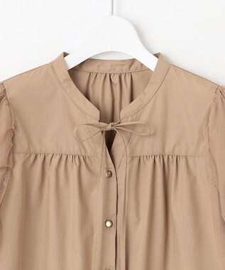 Feroux 袖チュールリボンスキッパー ブラウス ベージュ系