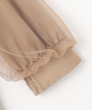 Feroux 袖チュールリボンスキッパー ブラウス ベージュ系