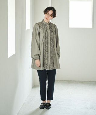 #Newans 【シワになりにくい/洗濯機可能】ロングフリルチュニック グレー