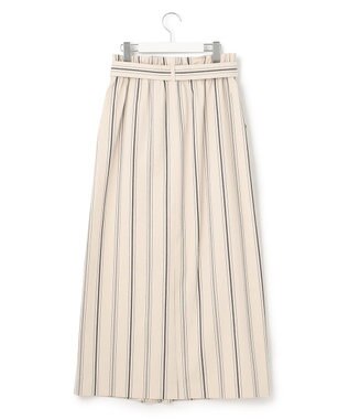 23区 S 【洗える】コットンリネンストライプ Iライン スカート ベージュ×ブラックストライプ