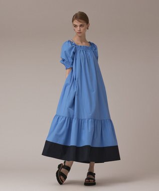 GRACE CONTINENTAL ギャザーロングワンピース ブルー