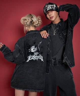 WEGO 【ユニセックス着用ITEM/MLサイズ展開】グラフィックデニムシャツ（LS） デニムブラックソノタ