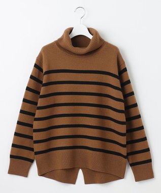 J.PRESS LADIES S 【洗える】MERINO CASHMERE オフタートル ボーダー ニット キャメル系1