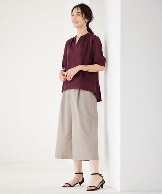 J.PRESS LADIES 【接触冷感】プレーティングジャージー ペプラム カットソー ボルドー系