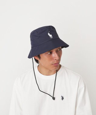 MOONBAT 【WEB限定/遮光/撥水】POLO RALPH LAUREN 晴雨兼用 バケットハット ／つば遮光生地 レインハット あご紐 ネイビーブルー