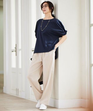 自由区 S 【接触冷感・UVカット・吸水速乾・抗菌防臭・洗える】ハイツイストポンチスリーブディティール カットソー ネイビー