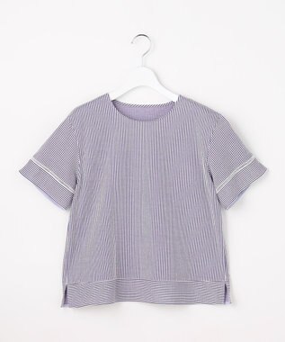 J.PRESS LADIES 【一枚で着映え】サッカージャージー クルーネック カットソー ネイビーストライプ系1