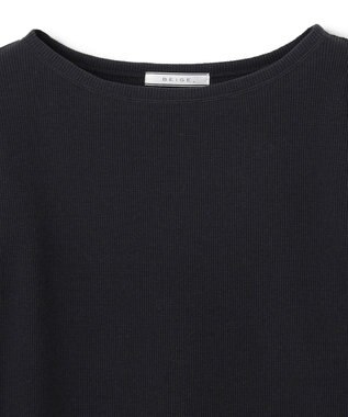 BEIGE， 【洗える】GLOBE / コットンリブ7分袖カットソー Black