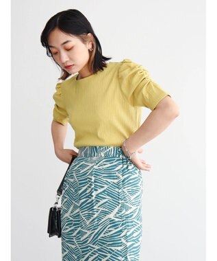 Green Parks リブ肩デザイン５分袖プルオーバー Black