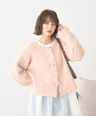 earth music&ecology クルーネックシャギーカーディガン ピンク