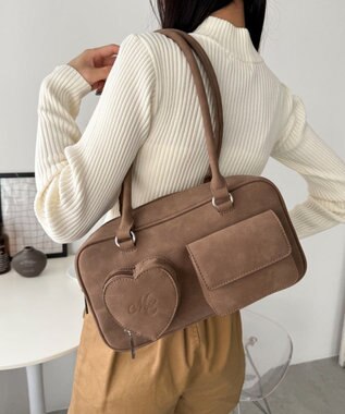 WEGO ハートポケットボストンバッグ ブラウン