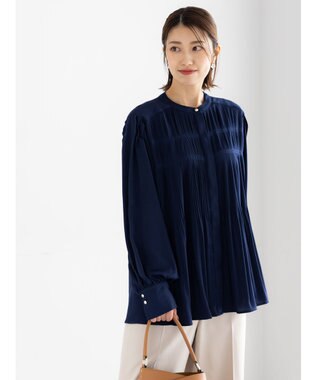 Te chichi プリーツサテンブラウス ネイビー