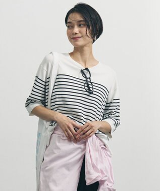 UNFILO L スゴ機能美ニット ハーフスリーブ オフボーダー