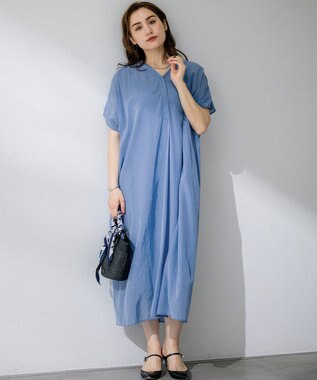 23区 L 【Lサイズ限定/接触冷感/速乾性/洗える】エアリーブライトローン Vネックワンピース ブルー系