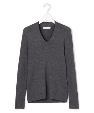 ICB 【新色追加】 エクストラファインメリノリブ Vネックプルオーバー ミディアムグレー系