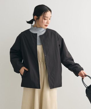 Green Parks シームレスライト中わたノーカラーブルゾン Black