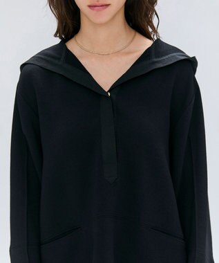 BEIGE， 【洗える】POMONA / Vネックフード付プルオーバー Black