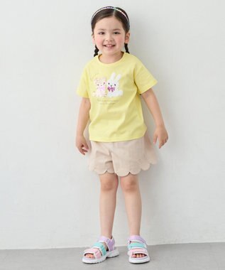 ANY KIDS 【綿100%】ドロップショルダーミラクルスパンコールTシャツ イエロー×アニマル