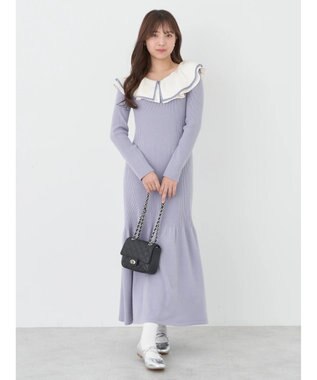 earth music&ecology パイピングフレアカラーニットワンピース