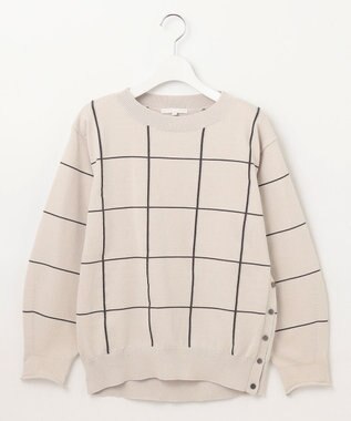 自由区 S 【WEB限定カラーあり・洗える】コットンナイロンミドルゲージ ニット ライトベージュ×スレート