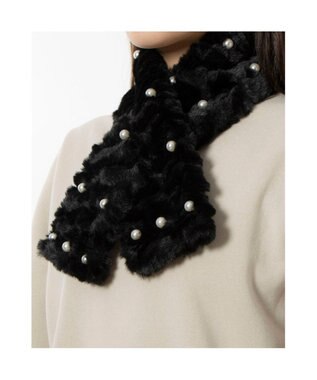 UNBILLION カシュネ cache nez / パール付フェイクファーマフラー ブラック