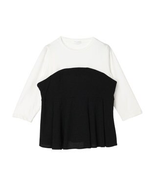 Green Parks ７分袖ビスチェドッキング風カットプルオーバー Black