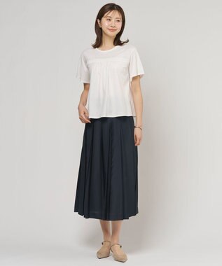 J.PRESS LADIES L エアリースパンボイル プリーツ スカート ネイビー系