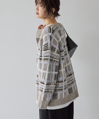 AMERICAN HOLIC アソート柄シャギーニットカーディガン Beige