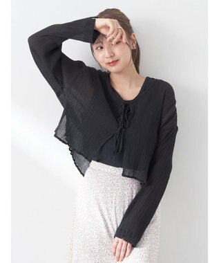 earth music&ecology ＳＥＴ２点クレープリボンブラウス＋インナー Black