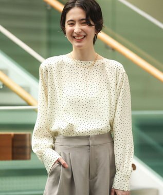 Green Parks ドットイージーケアバックスリットブラウス