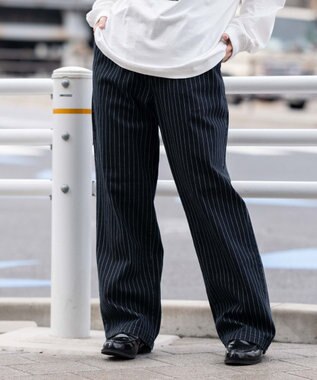 WEGO 【ユニセックス着用ITEM/XSSMLサイズ展開/ウエストゴム】ユルフィットコットンイージーパンツ ブルーストライプ