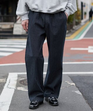 WEGO 【ユニセックス着用ITEM/XSSMLサイズ展開/ウエストゴム】ユルフィットコットンイージーパンツ ブルーストライプ