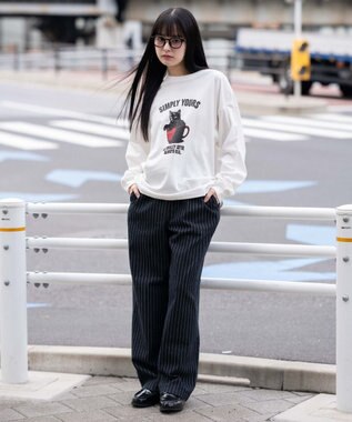 WEGO 【ユニセックス着用ITEM/XSSMLサイズ展開/ウエストゴム】ユルフィットコットンイージーパンツ ブルーストライプ