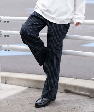 WEGO 【ユニセックス着用ITEM/XSSMLサイズ展開/ウエストゴム】ユルフィットコットンイージーパンツ ブルーストライプ