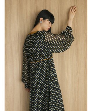 Green Parks armonia．ドットプリントパイピングワンピース Black