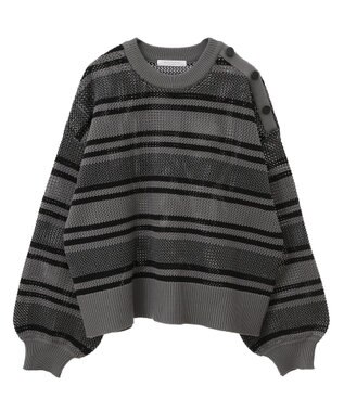 Green Parks ランダムボーダーニットプルオーバー Gray