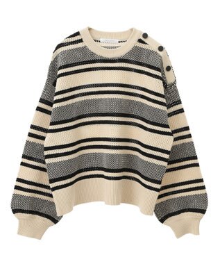 Green Parks ランダムボーダーニットプルオーバー Ivory