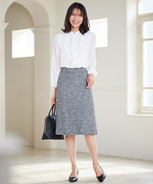 23区 【セットアップ対応】シャインツイードストレッチ スカート ブラックミックス