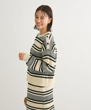 Green Parks ランダムボーダーニットプルオーバー Ivory