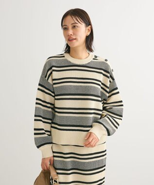 Green Parks ランダムボーダーニットプルオーバー Ivory