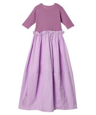 Green Parks ランタン型ニットドッキングタフタワンピース Lavender