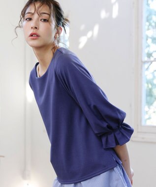 Tiaclasse 【洗える】タックスリーブカットソートップス ブルー